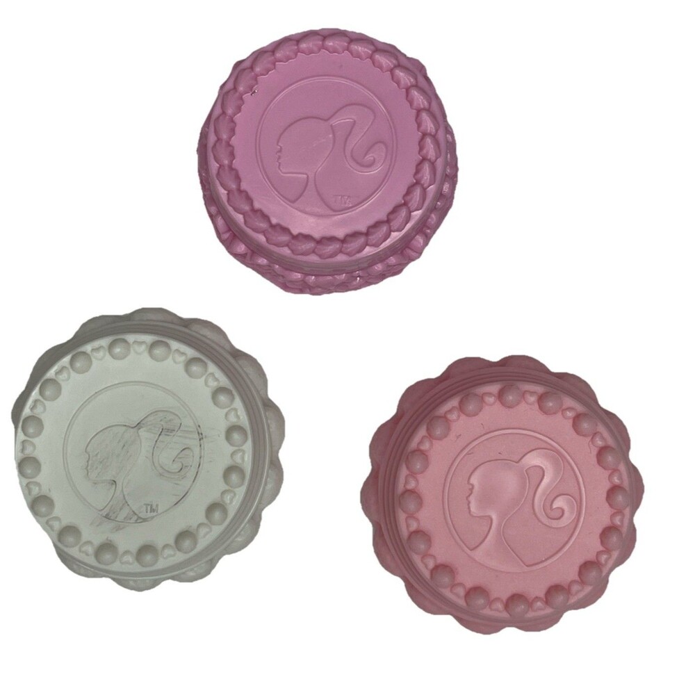 3 MATTEL PINK WHITE WEDDING CAKE BARBIE ACCESSORY DOLLHOUSE  FOOD MINIS 1¼"x½